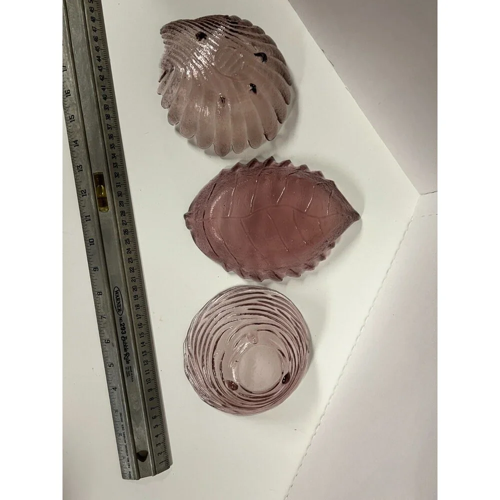 3 Vintage Amethyst bowls purple glass tornado leaf candy dessert